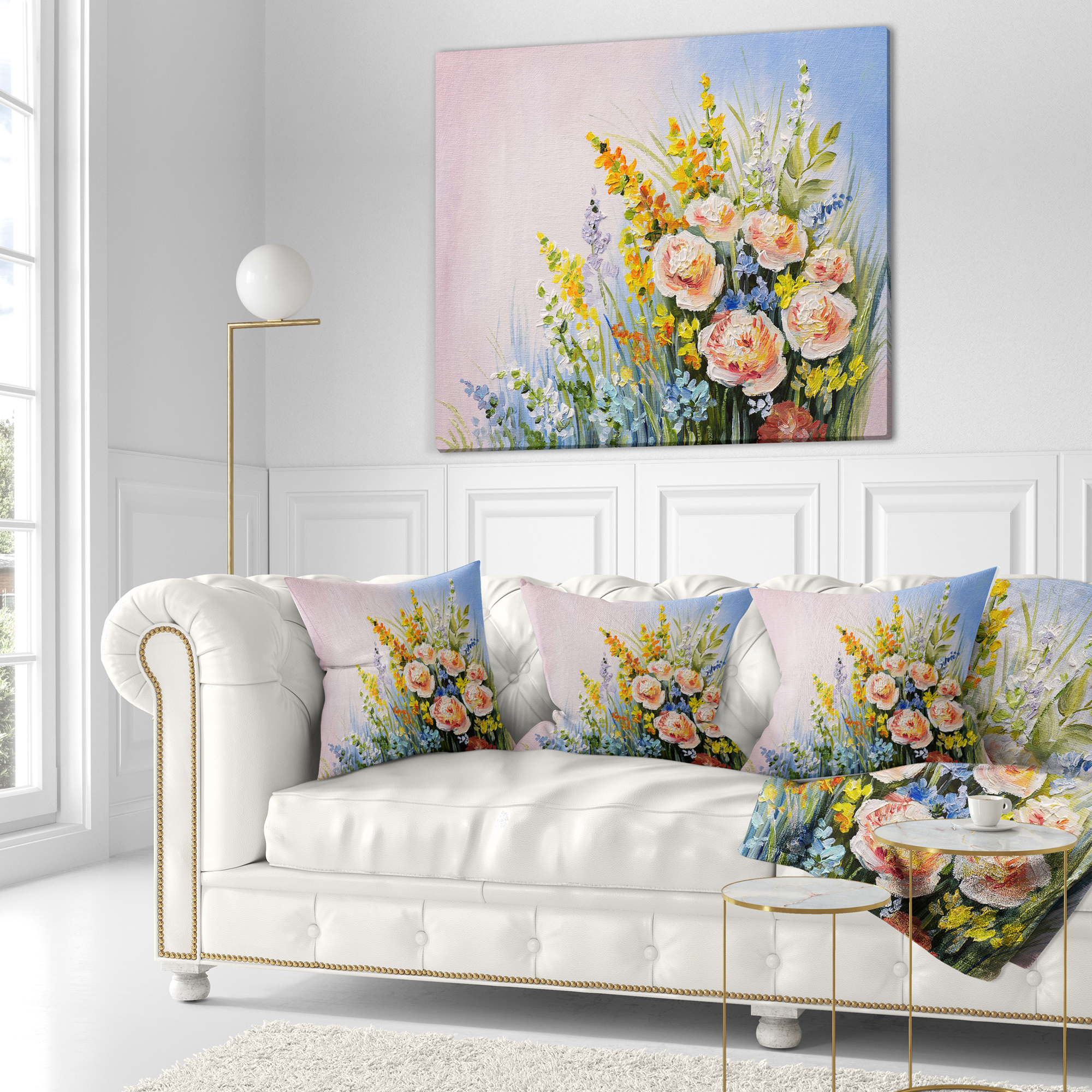 Designart Abstract Bouquet of Summer Flowers - Flower Throw Pillow - 18x18