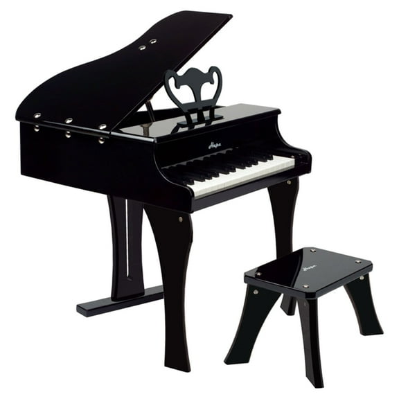 Hape Grand Piano in Black, Toddler Wooden Musical Instrument, 30 Keys, Includes Bench
