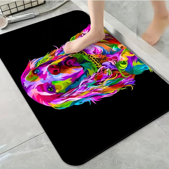 1pc Colorful Dog Portrait Bathroom Rug Bathroom Decor and Accessories- Durable,Anti Slip,And Quick Drying,Suitable For Indoor/outdoor Use - Perfect For Bathrooms,Bedrooms,Kitchens