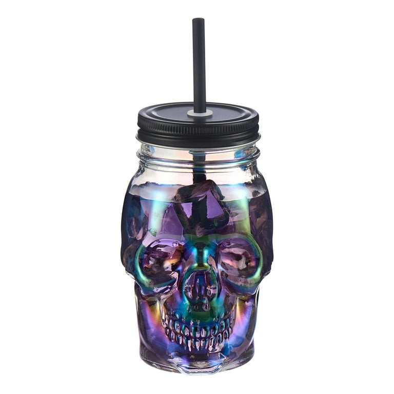 Servette Home 18oz Tumbler with Reusable Straw and Leakproof Lid Glass  Skull Cup - Irridescent