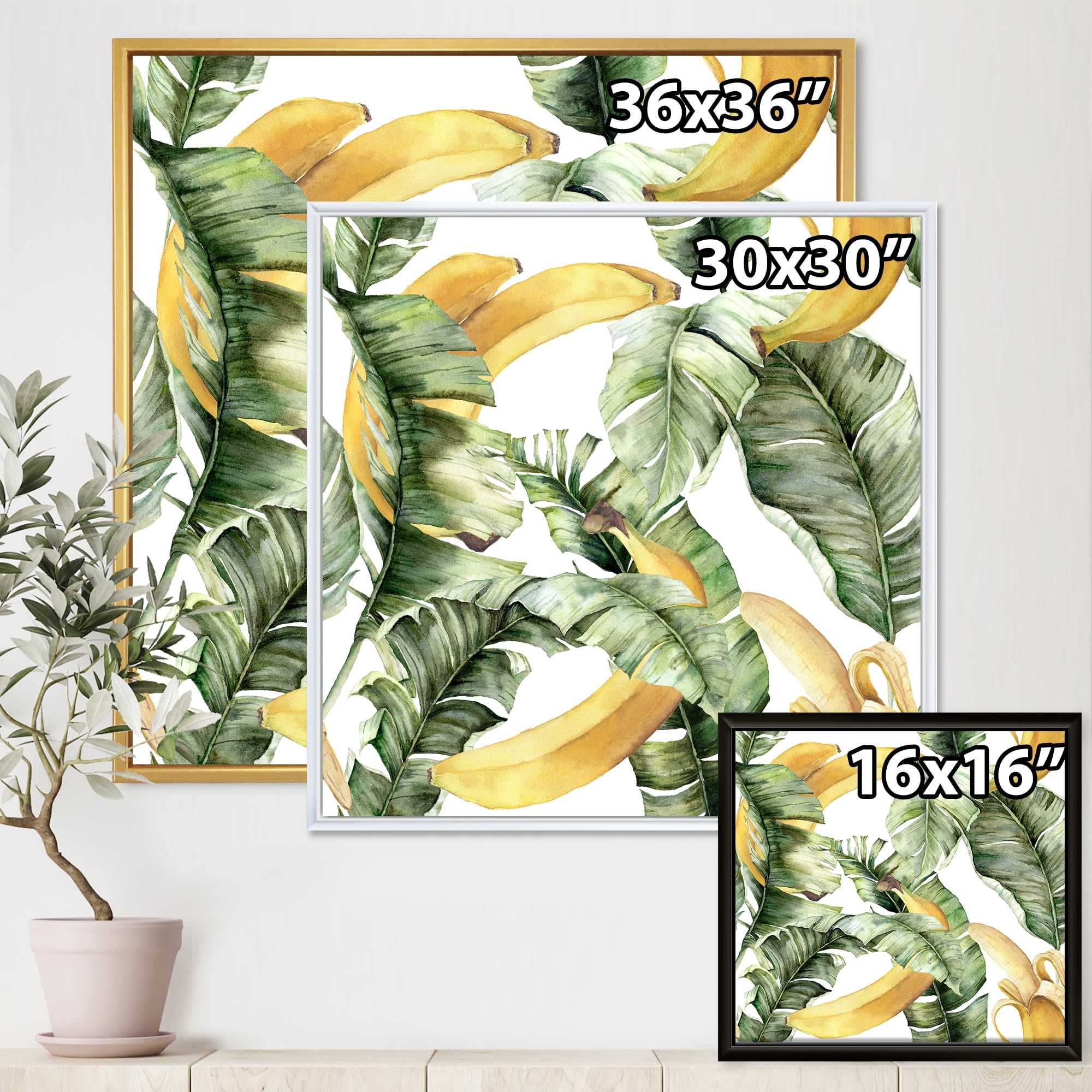 Designart 'Leaves With Ripe Bananas' Nautical & Coastal Framed Canvas Wall Art Print