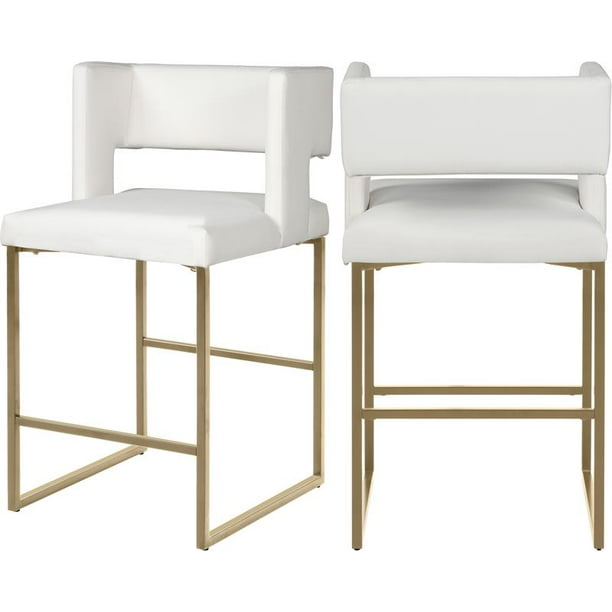 Meridian Furniture Caleb White Faux, Leather Counter Stools Set Of 2
