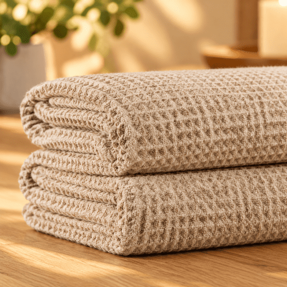 Beige 2-Piece Oversized Waffle Weave Microfiber Bath Towel Set