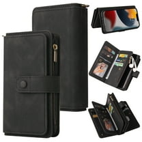 Wallet Case for iPhone 14 Pro Max, Magnetic Zipper Pouch PU Leather with Kickstand Wallet Flip Protective Phone Case Wrist Strap Card Slots Holder Pocket iPhone 14 Pro Max, Black