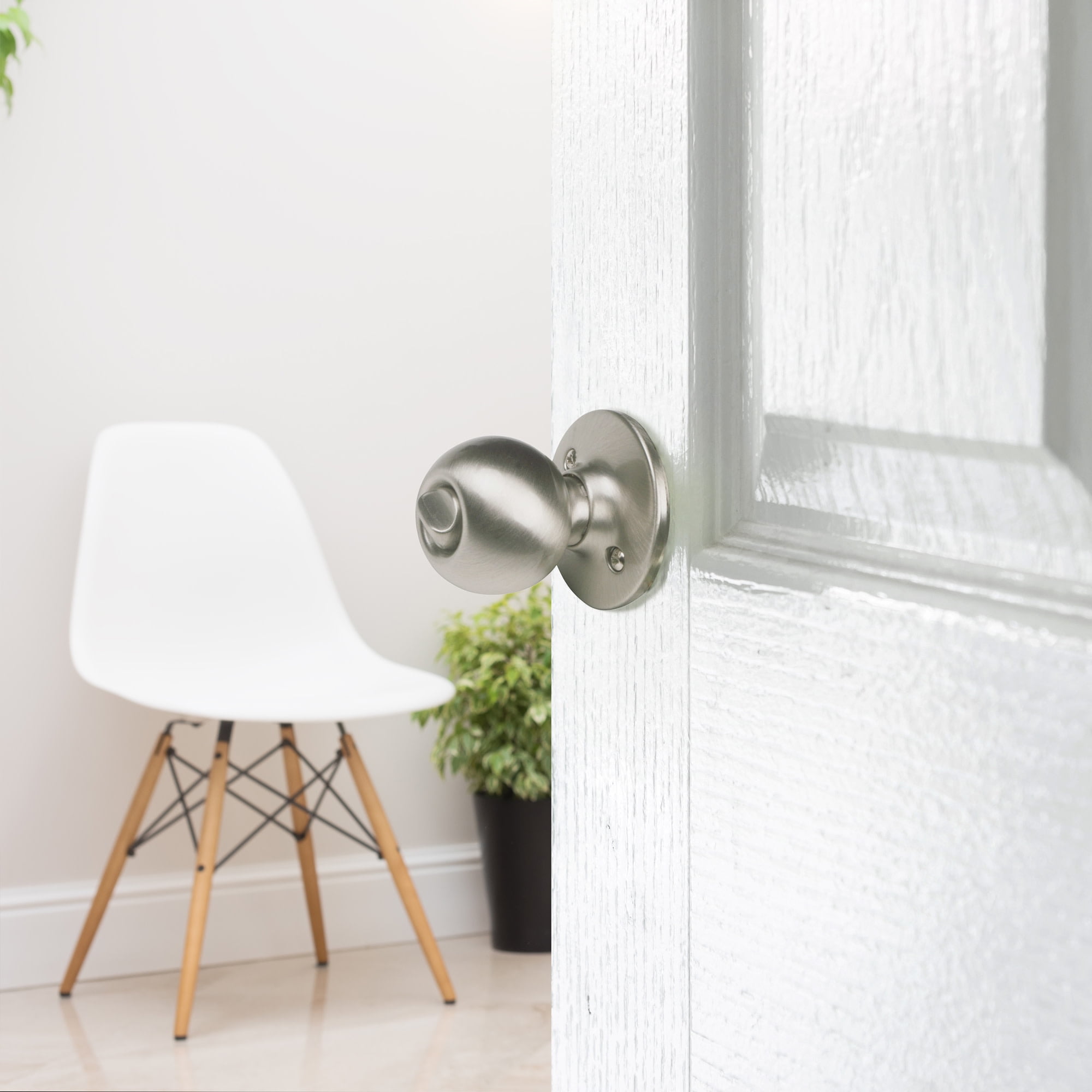 Satin Nickel Ball Privacy Door Knob, Bed and Bath Turn-Button Lock with Emergency Release, Adjustable Backset