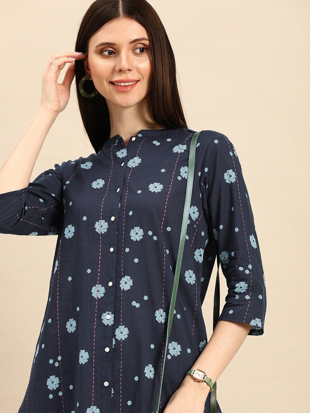 Anouk - By Myntra Indian Women Daily Wear Navy Blue Floral Printed ...