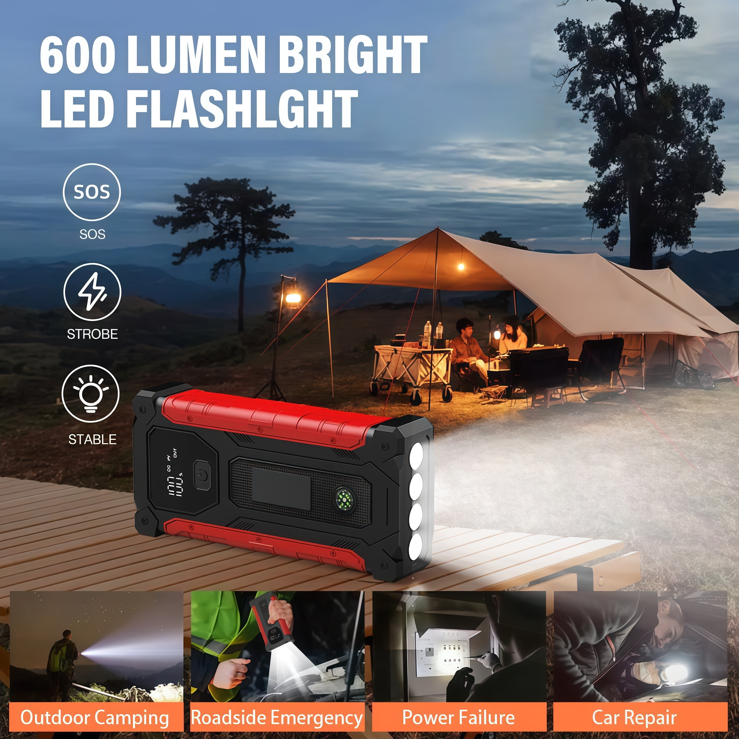 Car Jump Starter,5000A peak 12V Battery Jump Box with Quick Charge Out(up to 6.0L Gas and 4.0L Diesel Engines), Portable Battery Booster pack Power Bank Car Starter