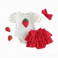 thumbnail image 6 of mgoYE 0-3 Months Baby Girl Clothes Baby Girl Clothes Strawberry Short Sleeve Ribbed Knit Romper Tops + Tutu Skirt Shorts + Cute Headband 3pcs Set(Red,6-12 Months), 6 of 8