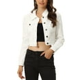 thumbnail image 1 of INSPIRE CHIC Women's Classic Casual Puff Sleeve Button Down Cropp Denim Jacket M White, 1 of 6