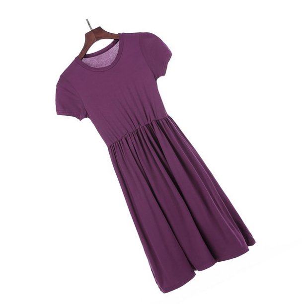 Jumpingount Vestido de color sólido de manga corta con cuello plisado de Elenxs Gril conjuntos de ropa Púrpura 100cm Jumpingount AP002630-11