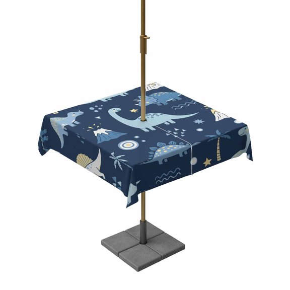 Outdoor Tablecloth with Umbrella Hole for Patio/Picnic/Party/Camping, Navy Blue Dinosaur Waterproof Table Cloth Square Cover Washable, Stars Palm Trees Mountain Modern Art (54"x 54")