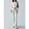 thumbnail image 5 of Women Long Sleeve Crew Neck Crop High Waist Flare Pants Tracksuit Sets Streetwear White Flowers&Gray L, 5 of 8