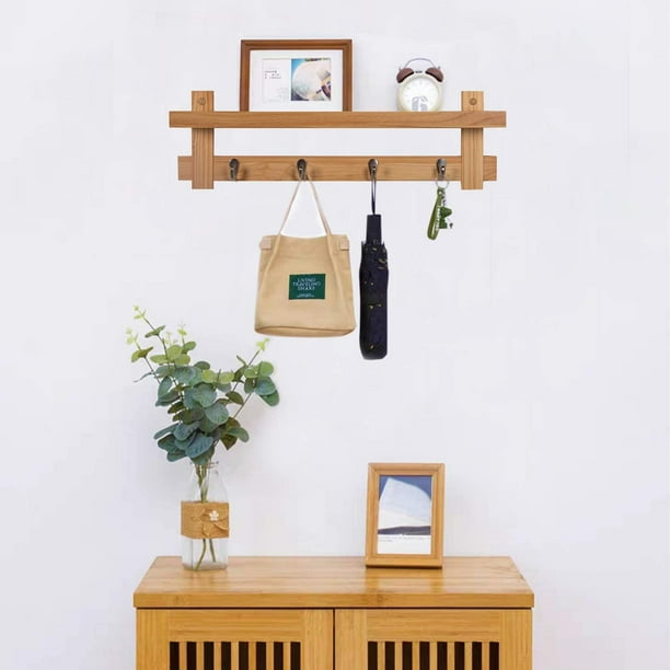 Robot Gxg Wall Mounted Coat Rack With Shelf Bamboo Entryway Hanging Hook Wood 4 Hooks For Hallway Living Room Bedroom Robot Gxg Wall Mounted Coat Rack, Bamboo Coat Rack With Shelf Bracket