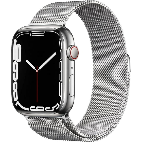 Restored Apple Watch Gen 7 Series 7 (GPS)   Cellular 45mm Silver Stainless Steel Case with Silver Milanese Loop Band (Refurbished)