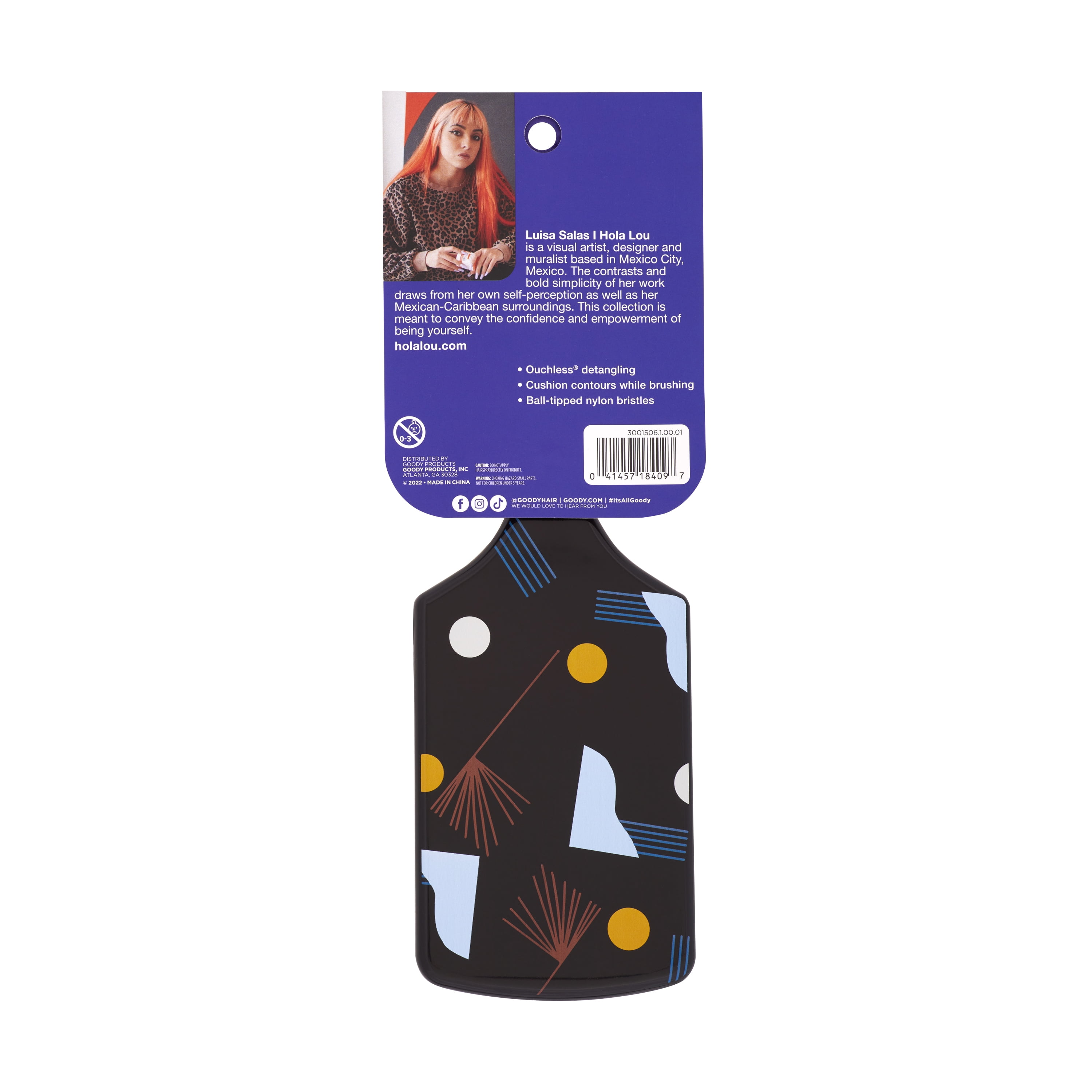 Goody Tru X Hola Lou Collab Ouchless® Detangling Printed Paddle Brush Black, 1 CT