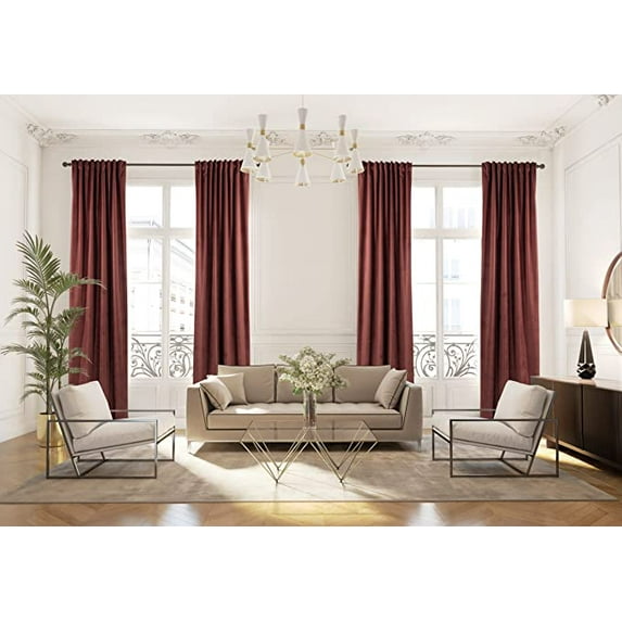 3S Brother's Extra Long Solid Luxury Matte Velvet Soft Curtain Carmine-Crimson Single Panel Hanging Back Tap & Rod Pocket Home Décor 5-25 Feet Custom Made Curtains -Made in Turkey Each(52"x240")