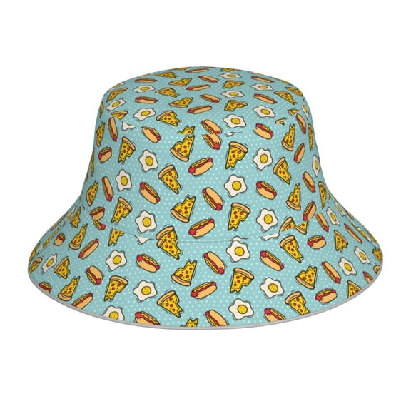 KLL Hot Dog Pizza Bucket Hat for Women Men Packable Travel Beach Sun Hat Outdoor Rave Accessories Reflective Fisherman Cap