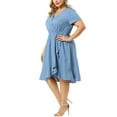 thumbnail image 1 of Unique Bargains Women's Plus Size Denim Dress Wrap Elastic Waist Ruffle Dresses, 1 of 7