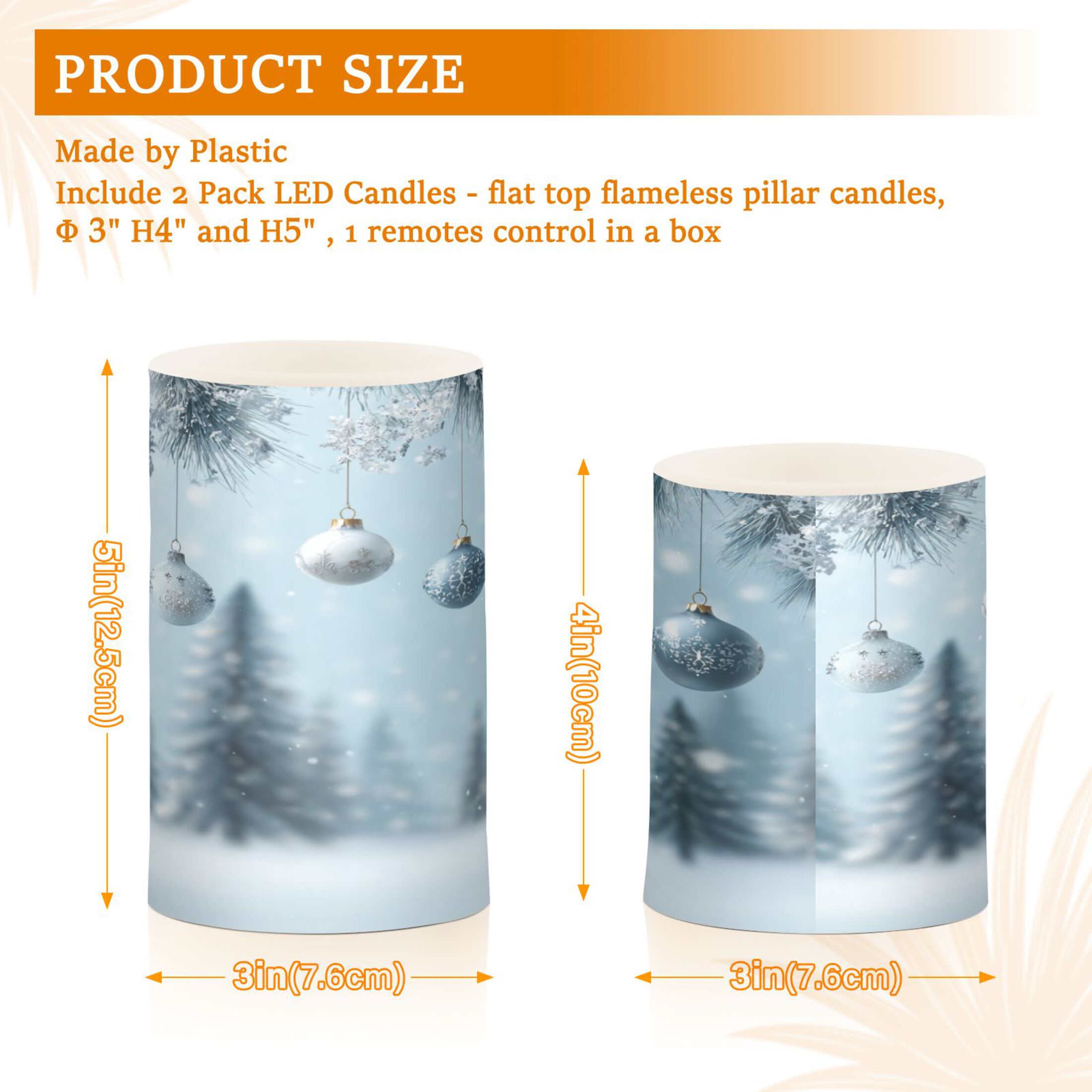 Set of 2 Flameless Candles Lights with Remote Control Flickering LED Candles Electric Candles for Home Decor Parties Glass Christmas Ornaments