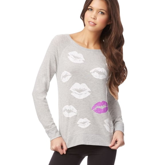 Aeropostale Womens LIPS Sweatshirt, Grey, Juniors, Medium
