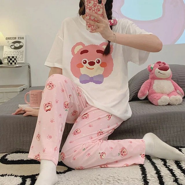 Sanrio-Pijama de Hello Kitty para mujer, ropa de dormir informal de dos piezas, pantalones finos de manga corta de verano, Cinnamoroll My Melody