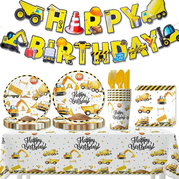Construction Birthday Party Supplies Construction Theme Decorations Includes Plates, Cups, Napkins, Cutlery, Perfect for Boys Kids Birthday Party, Serves 20 Guests