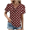 thumbnail image 2 of JTZGDY Polka Dot Tops for Women Dressy Casual Summer Button V Neck Graphic T-Shirts Loose Oversized Comfy Tunic Blouse Wine S, 2 of 5