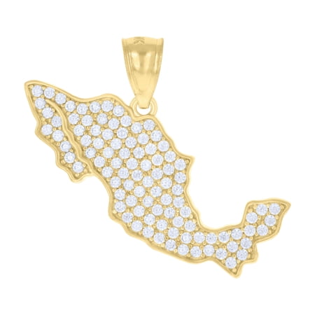 14K Yellow Gold Round Cut CZ Iced Out Mexican Charm Mexico Map Country Pendant