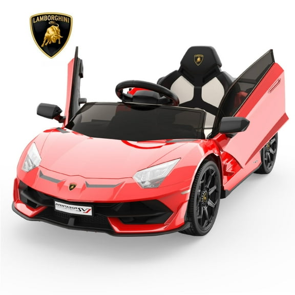 Garvee Ride on Car for Kids 12V Licensed Lamborghini Electric Toys Vehicles with Remote Control Battery Powered Sports Car, 2 Speeds, Sound System, LED Headlights and Hydraulic Doors (Red)