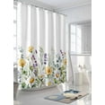 thumbnail image 3 of Rustic Watercolor Floral Shower Curtain, Yellow White Daisy Green Leaf Bathroom Decor Curtains Set with Hooks, White Waterproof Fabric Home Accessories， Stall 36 X 78 Inch, 3 of 6