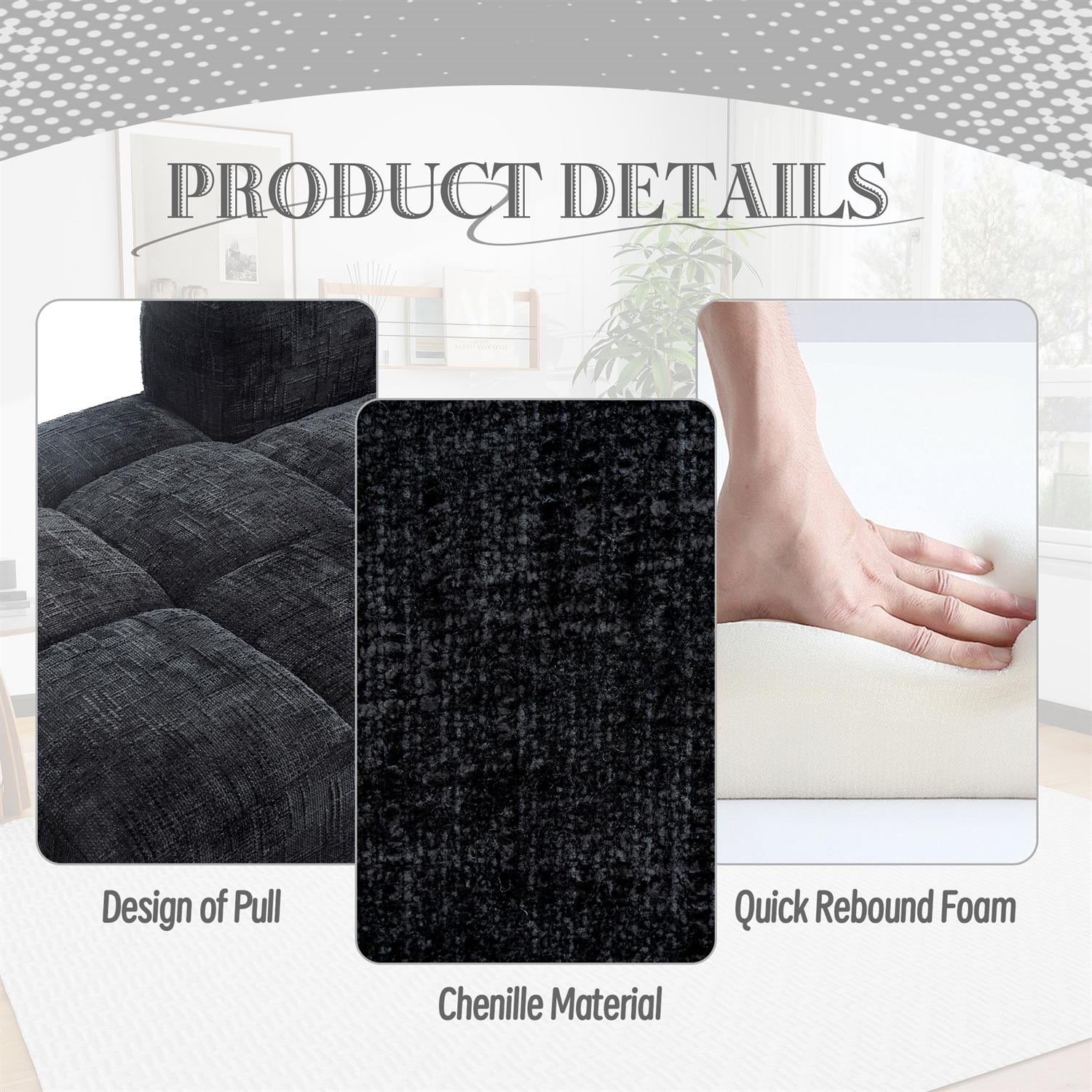 Demi Bonn 98" L-Shaped Modular Sectional Sofa with Chaise, Side Pockets, Modern Comfort Couch, Compression-Free Installation for Living Room, Black