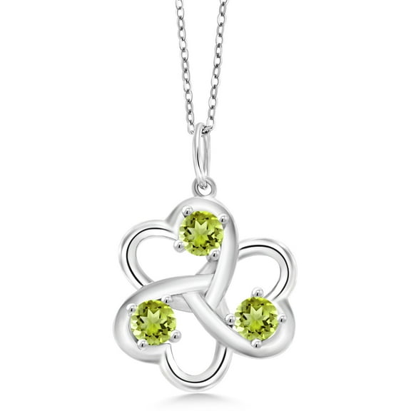Gem Stone King 0.90 Cttw Green Peridot 3 Hearts Interlock Pendant Necklace for Women | 925 Sterling Silver | Gemstone Birthstone | Round 4MM | With 18 inch Silver Chain