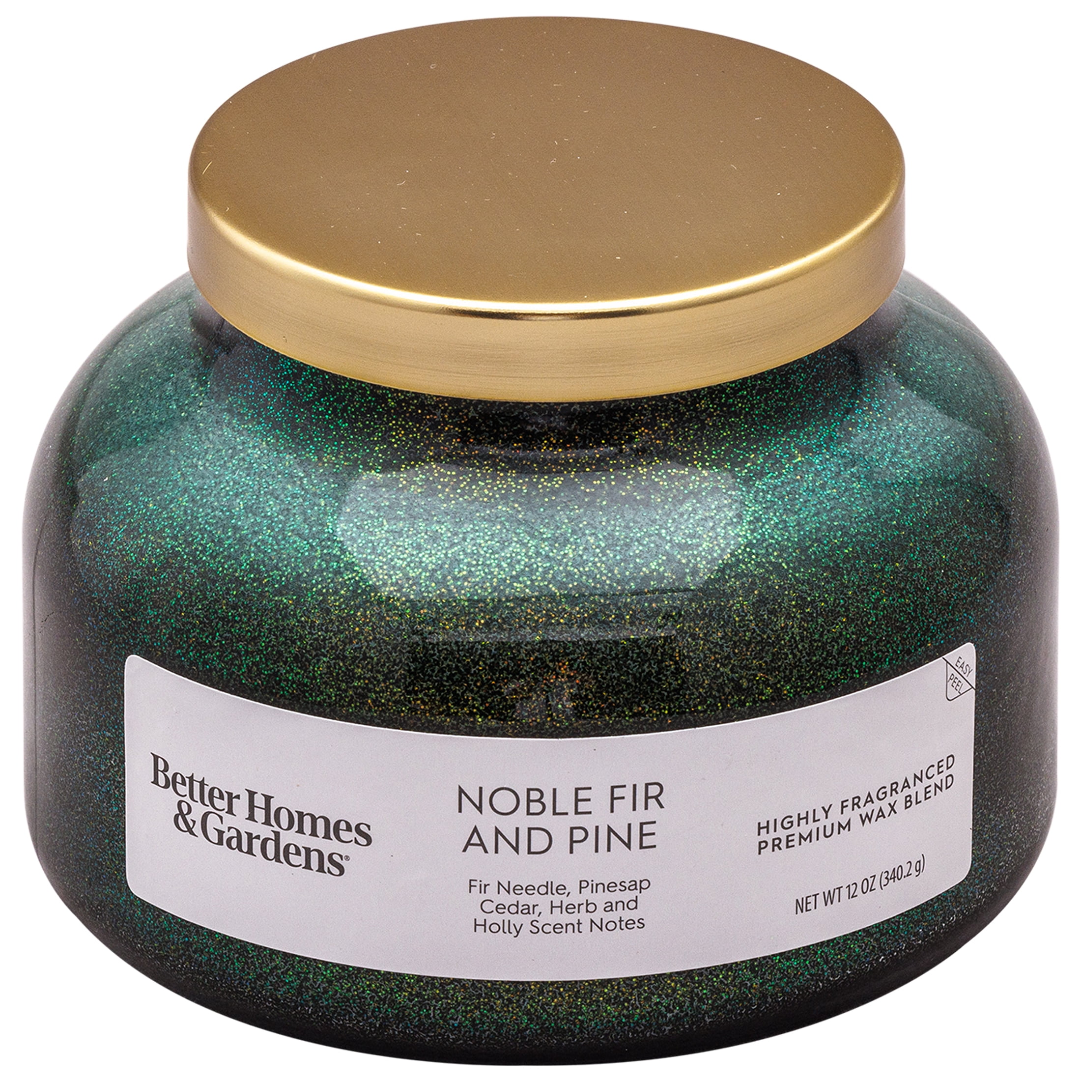 Better Homes & Gardens 1-Wick Holiday Scented Glitter Jar Candle, Noble Fir and Pine, 12oz.