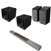 Klipsch FLEXUS-300-SOUNDBAR 5.1.2 Sound Bar Walnut with 2 Klipsch FLEXUS-20-SUB Compact Wireless 12” Subwoofers and Klipsch FLEXUS-200-SURROUND Enhanced Wireless Surround Sound Speakers (2025)