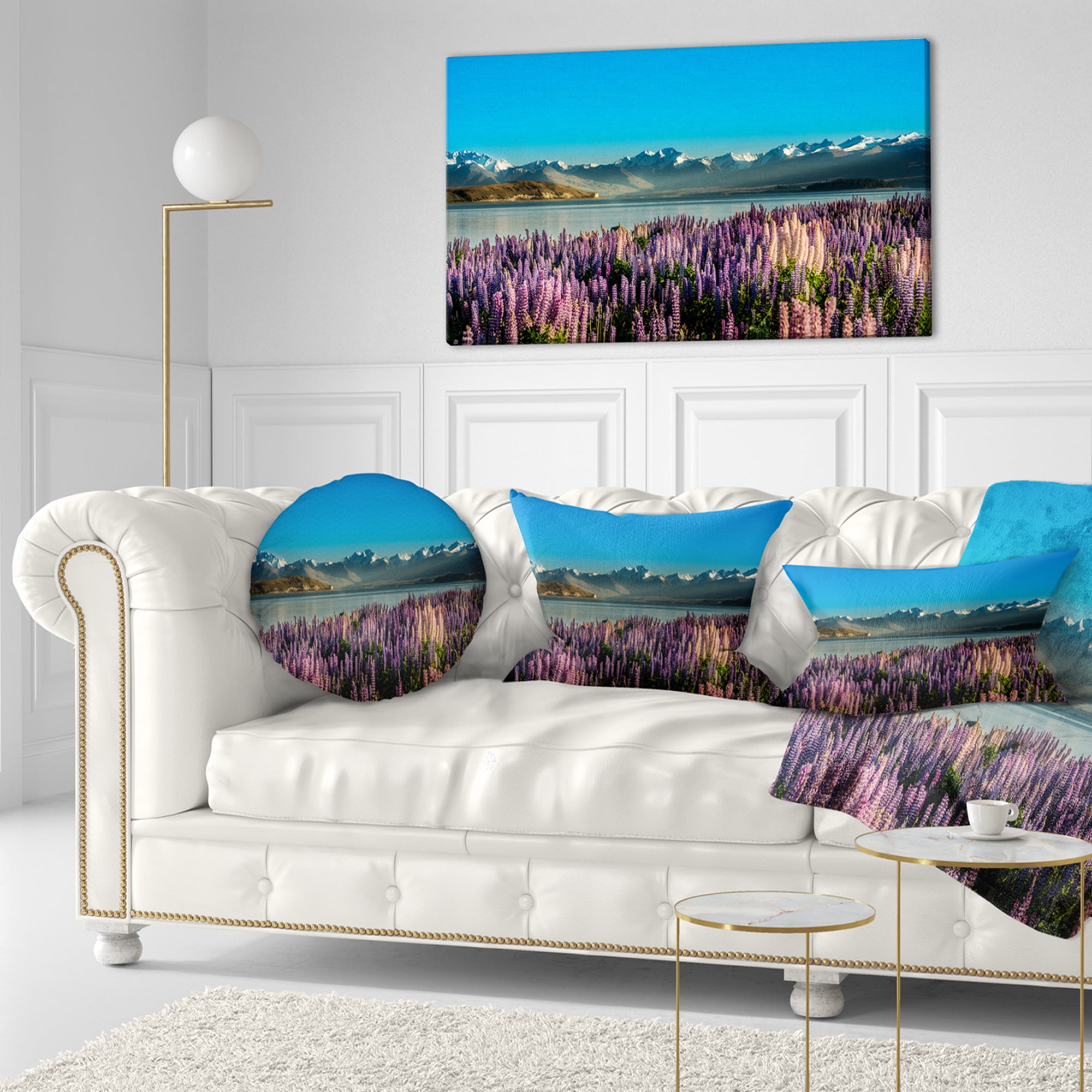 Designart Incredible Mountains Waters and Flowers - Landscape Printed Throw Pillow - 12x20
