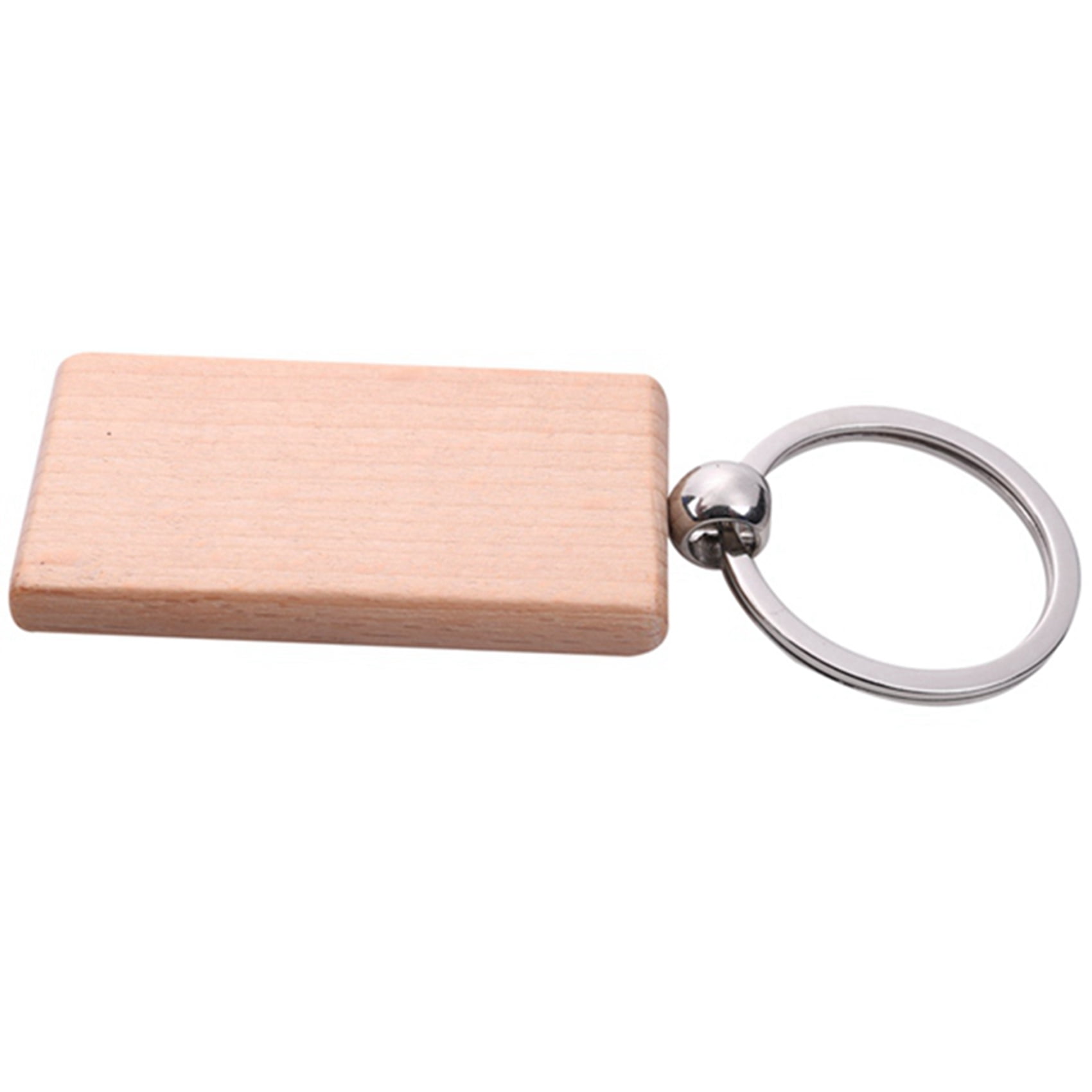 60Pcs Blank Rectangle Wooden Key Chain DIY Wood Keychains Key Tags Can Engrave DIY Gifts