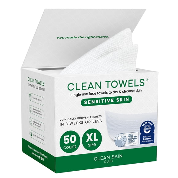 Toallas faciales CLEAN SKIN CLUB para piel sensible XL 50 unidades