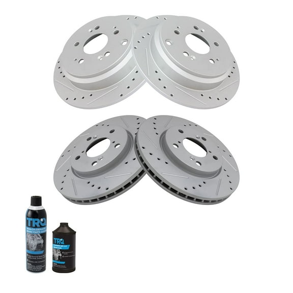 TRQ Front Rear Performance Drilled Slotted Coated Rotors with Fluids for Odyssey BRA19758
