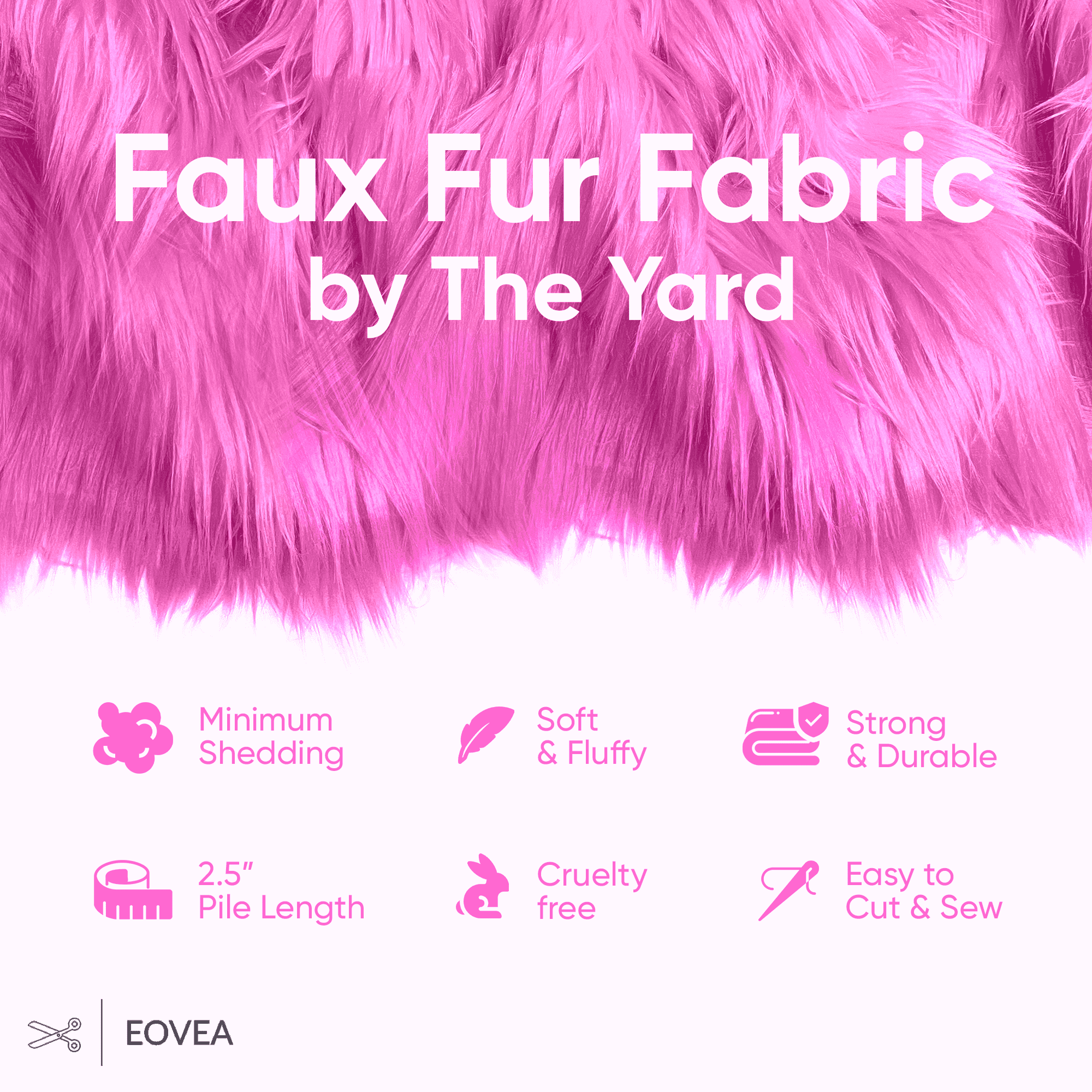 EOVEA Shaggy Faux Fur Fabric by The Yard - 36" X 60" Inch - Long Pile Fur - Fake Fur Materials - Soft & Fluffy Craft Fabric Supplies for DIY Arts & Crafts,Apparel,Costume,Rug(Bubble Gum, One Yard)