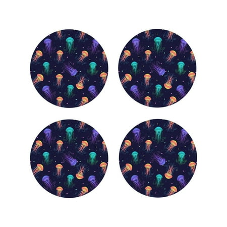 

Matuu Sea Jellyfish for Cup Coasters Set of 4 Leather Coasters Desk Coasters for Office Measures 4” x 4”-Round Shape