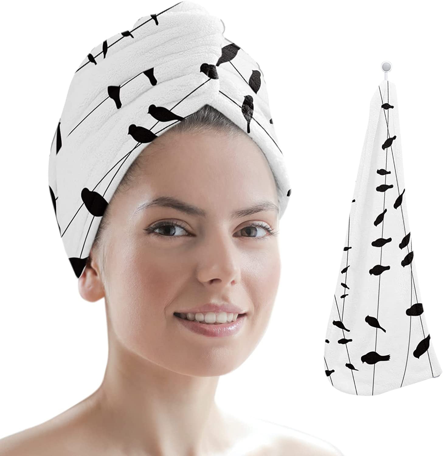 Microfiber Hair Towel Wrap Ultra Absorbent Hair Cap, Black Crow