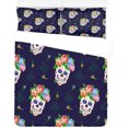 thumbnail image 1 of Juego de ropa de cama ABPHQTO 3 piezas Funda de edredón Calaveras Flores, 1 of 4