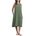 thumbnail image 1 of Vestidos de lino para mujer INSPIRE CHIC, con cuello redondo, corte holgado, sin mangas, vestidos de verano casuales con bolsillos, talla XL, color verde, 1 of 6