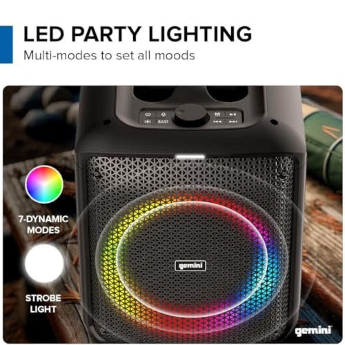 Gemini GGO Series Portable Bluetooth TWS Karaoke Speaker with Lights, Microphone, and Remote, Black, GGO-650L GGO-650L