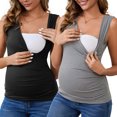 thumbnail image 1 of Camiseta básica sin mangas de maternidad con fruncido cruzado para mujeres INSPIRE CHIC, paquete de 2, tops de lactancia en negro y gris, talla X-Large, 1 of 6
