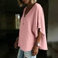 thumbnail image 4 of ZGRBOU Cotton Linen Shirts for Women Fasion V Neck Ruffled Half Sleeve Tops Summer Casual Loose Comfy Blouses, 4 of 6
