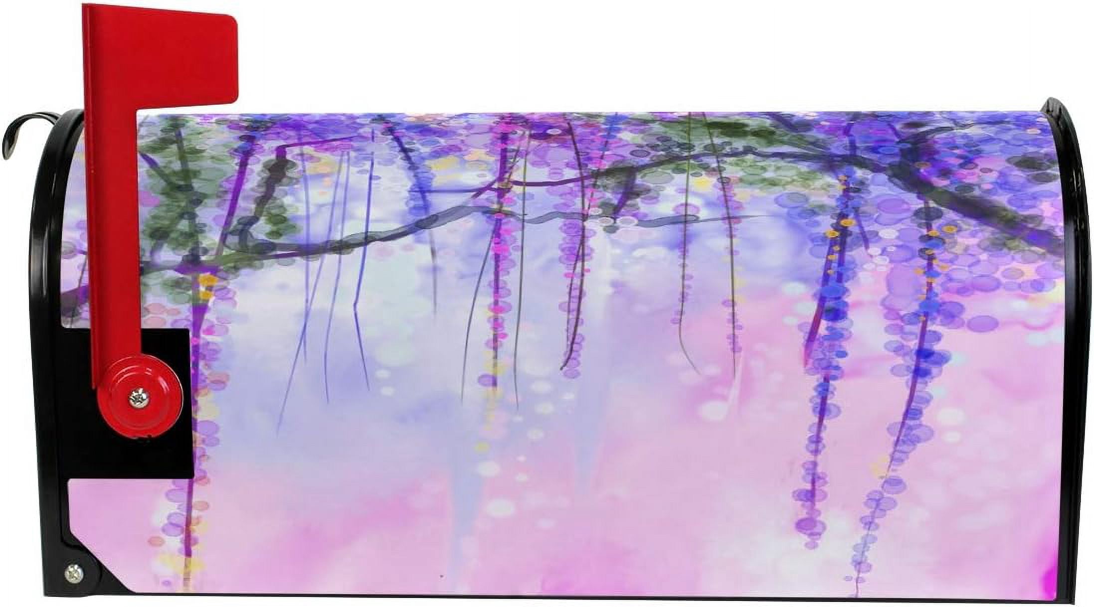 Watercolor Blurred Purple Flowers Wisteria Ivy Romantic Floral Nature Magnetic Magnetic Mailbox Cover Standard Size for Garden Yard Outdoor Decorations-18 x 20.8"
