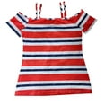 thumbnail image 2 of Yigetop off Shoulder Tops for Women! Fashion Vacation and Casual Contrasting Color Striped Printed Suspender off Shoulder Short Sleeved T Shirt Summer Tops Red 2XL, 2 of 5