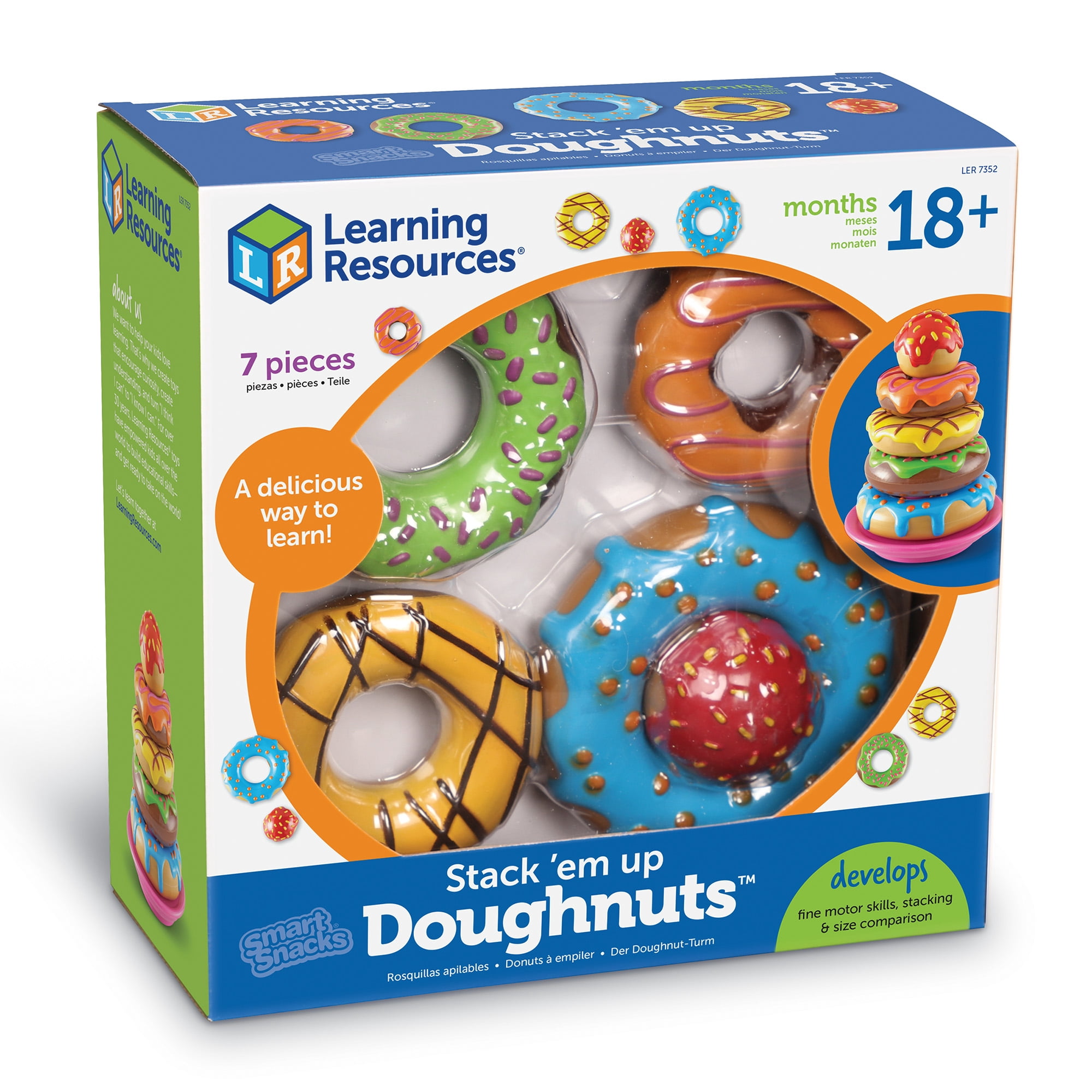 Learning Resources Smart Snacks Stack 'Em Up Doughnuts, Preschool Fine Motor Toys, 6 pieces, Ages 18mos+