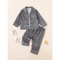 thumbnail image 6 of RUINIXCW Toddler Baby Girl Boy Silk Satin Pajamas Set Kids Spring Fall Winter PJS Set Sleepwear Striped Button Down Collar Long Sleeve Shirt Tops and Pants Set Loungewear Homewear, 6 of 9